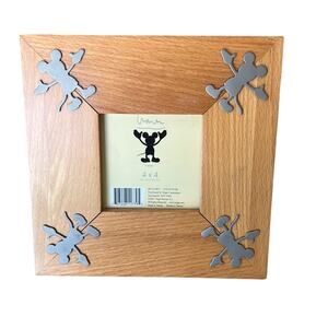 Disney Vintage Mickey Mouse Picture Frame Wood Metal Minimalist 4 X 4 Photo